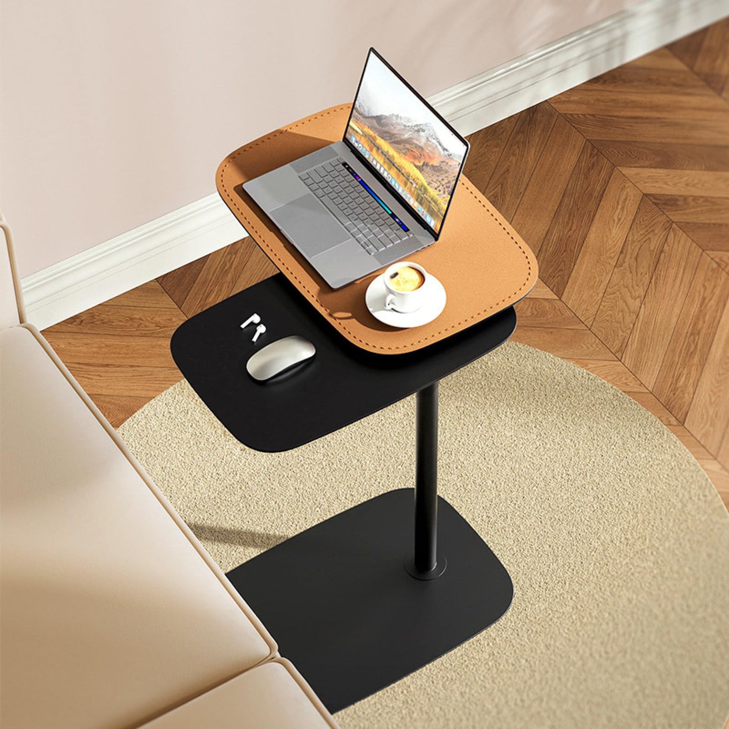 C Shaped Coffee Table, Small Wood Side Table