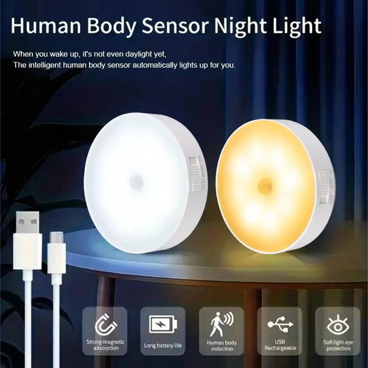 Wireless Motion Sensor LED Night Light – USB Rechargeable Automatic Wall Light for Bedroom, Stairs & Closet