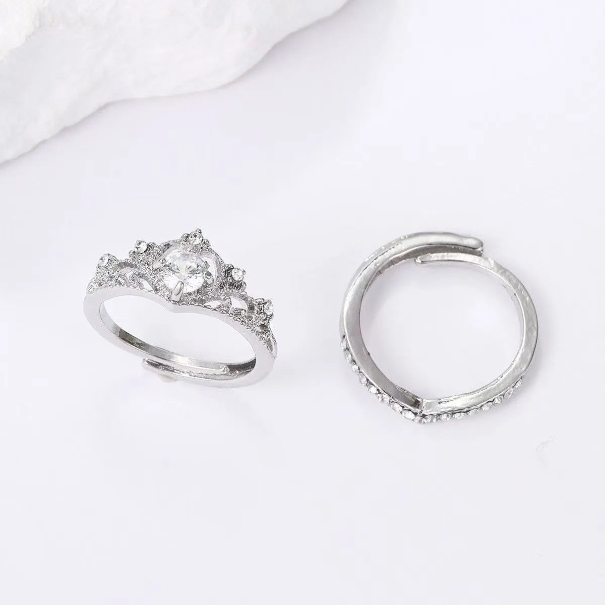 2pc Light Luxury Crown Ring For Women, 2-in-1 Detachable Niche Design Ins Trendy Stackable Diamond Ring, Gift For Girlfriend