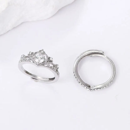 2pc Light Luxury Crown Ring For Women, 2-in-1 Detachable Niche Design Ins Trendy Stackable Diamond Ring, Gift For Girlfriend